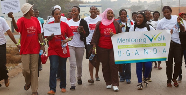Ugandan women march in Kampala to mark the Women&rsquo;s Day Global Mentoring Walk 2014.